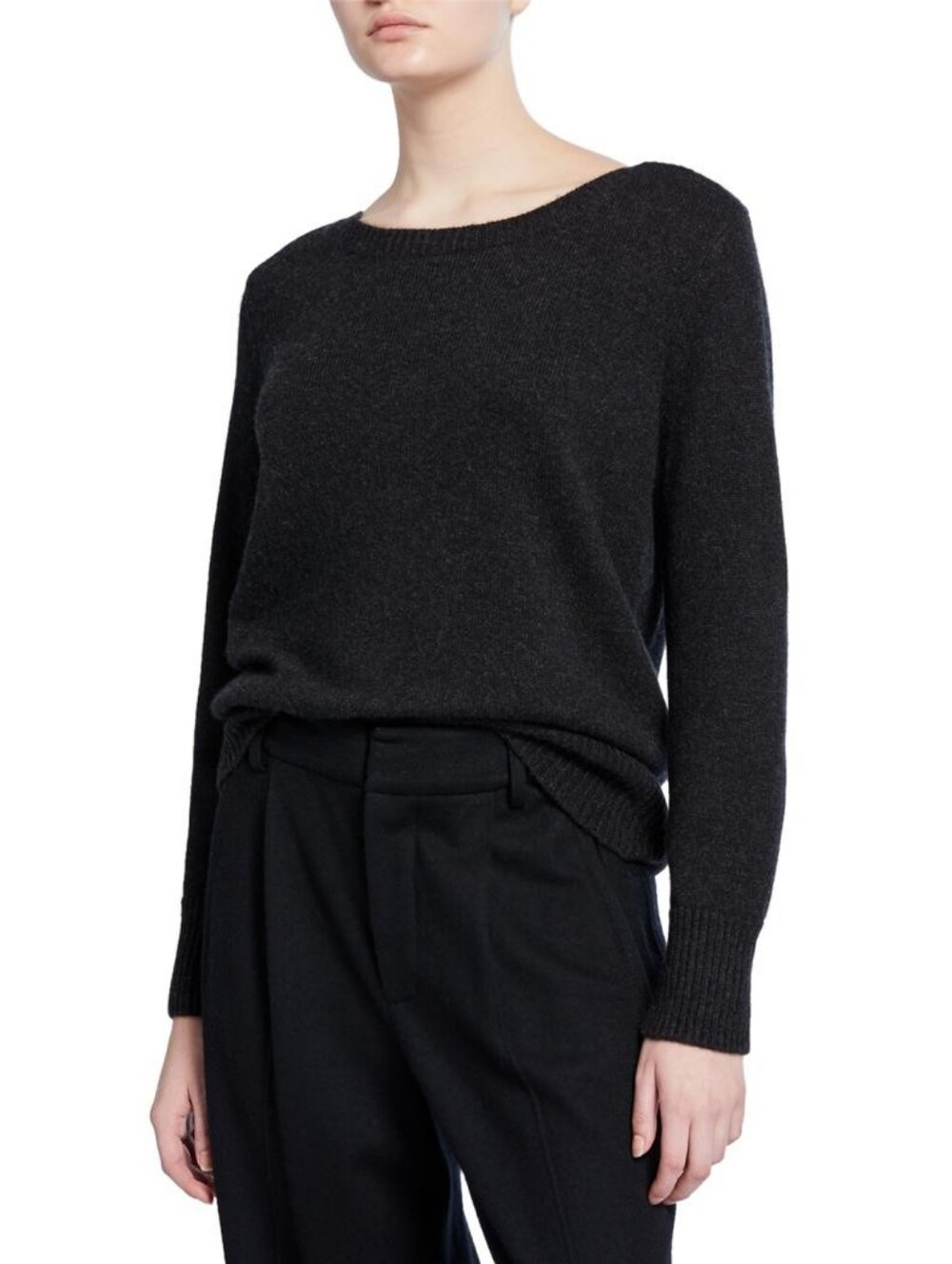 Vince 100% Cashmere Boatneck Sweater Charcoal Gray Quiet Luxury Size L